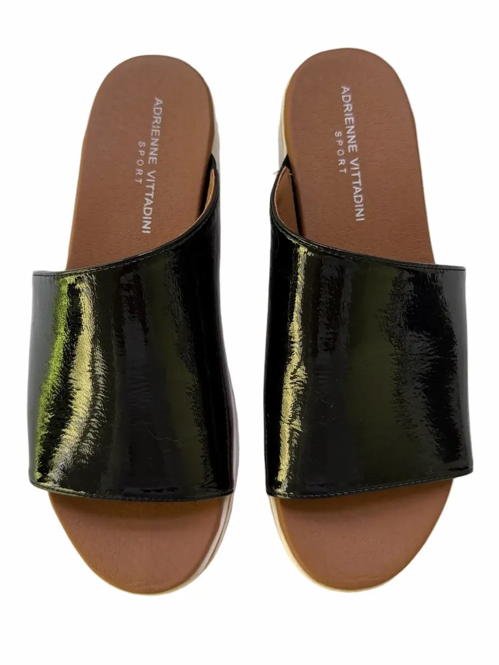 ADRIENNE VITTADINI Sport Provence Sandals Faux Black Patent Leather Size 9
